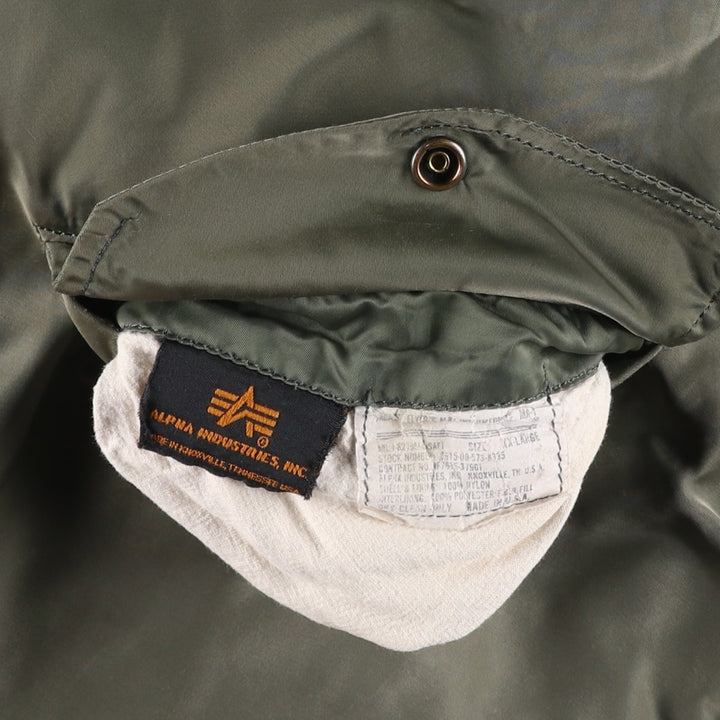 Civilian-made Alpha Industries MA-1 type padded military flight jacket, made in the USA, XX-LARGE (equivalent to men's XXL). Nylon Khaki type sage green Vintage Second Hand