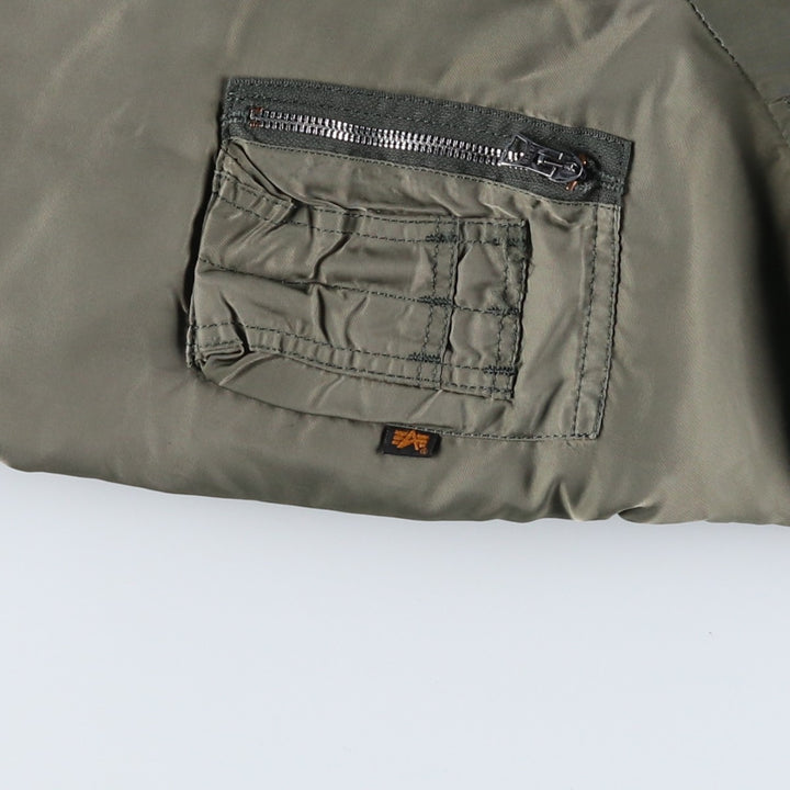 Civilian-made Alpha Industries MA-1 type padded military flight jacket, made in the USA, XX-LARGE (equivalent to men's XXL). Nylon Khaki type sage green Vintage Second Hand