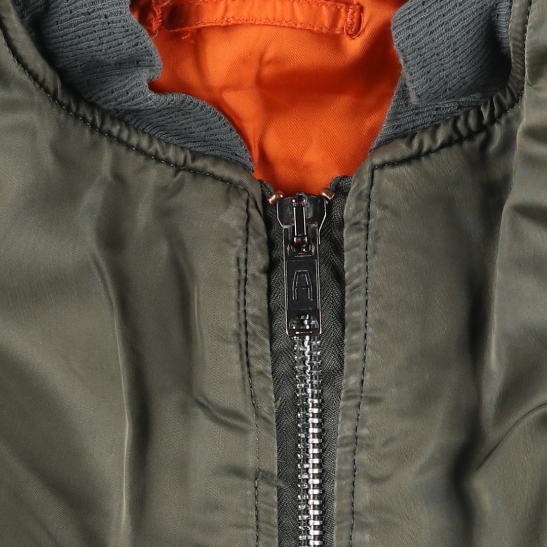 Civilian-made Alpha Industries MA-1 type padded military flight jacket, made in the USA, XX-LARGE (equivalent to men's XXL). Nylon Khaki type sage green Vintage Second Hand