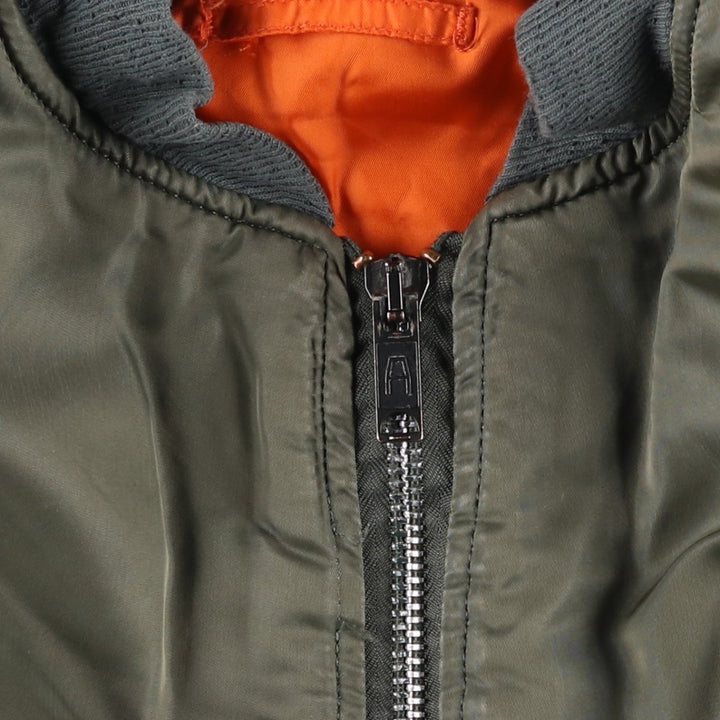 Civilian-made Alpha Industries MA-1 type padded military flight jacket, made in the USA, XX-LARGE (equivalent to men's XXL). Nylon Khaki type sage green Vintage Second Hand