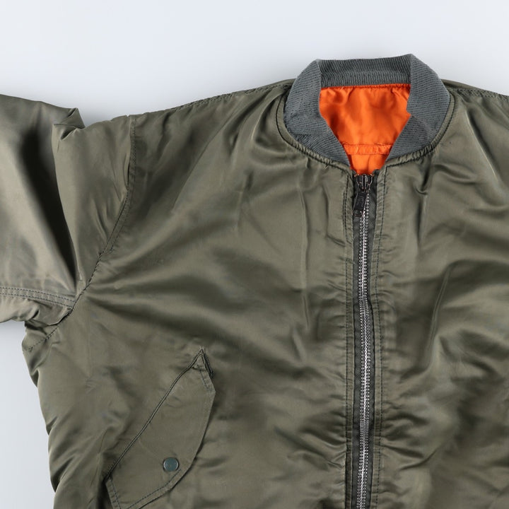 Civilian-made Alpha Industries MA-1 type padded military flight jacket, made in the USA, XX-LARGE (equivalent to men's XXL). Nylon Khaki type sage green Vintage Second Hand