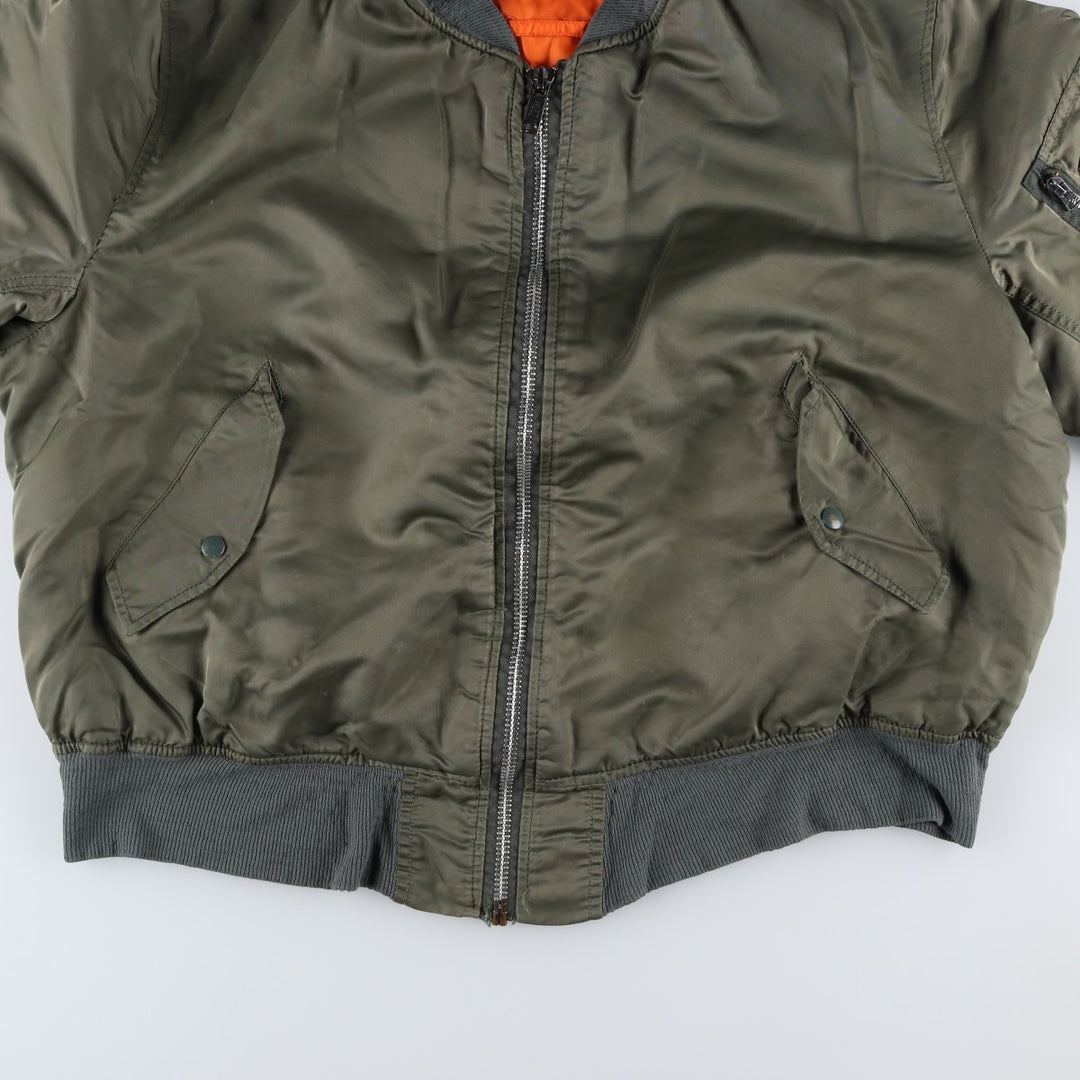 Civilian-made Alpha Industries MA-1 type padded military flight jacket, made in the USA, XX-LARGE (equivalent to men's XXL). Nylon Khaki type sage green Vintage Second Hand