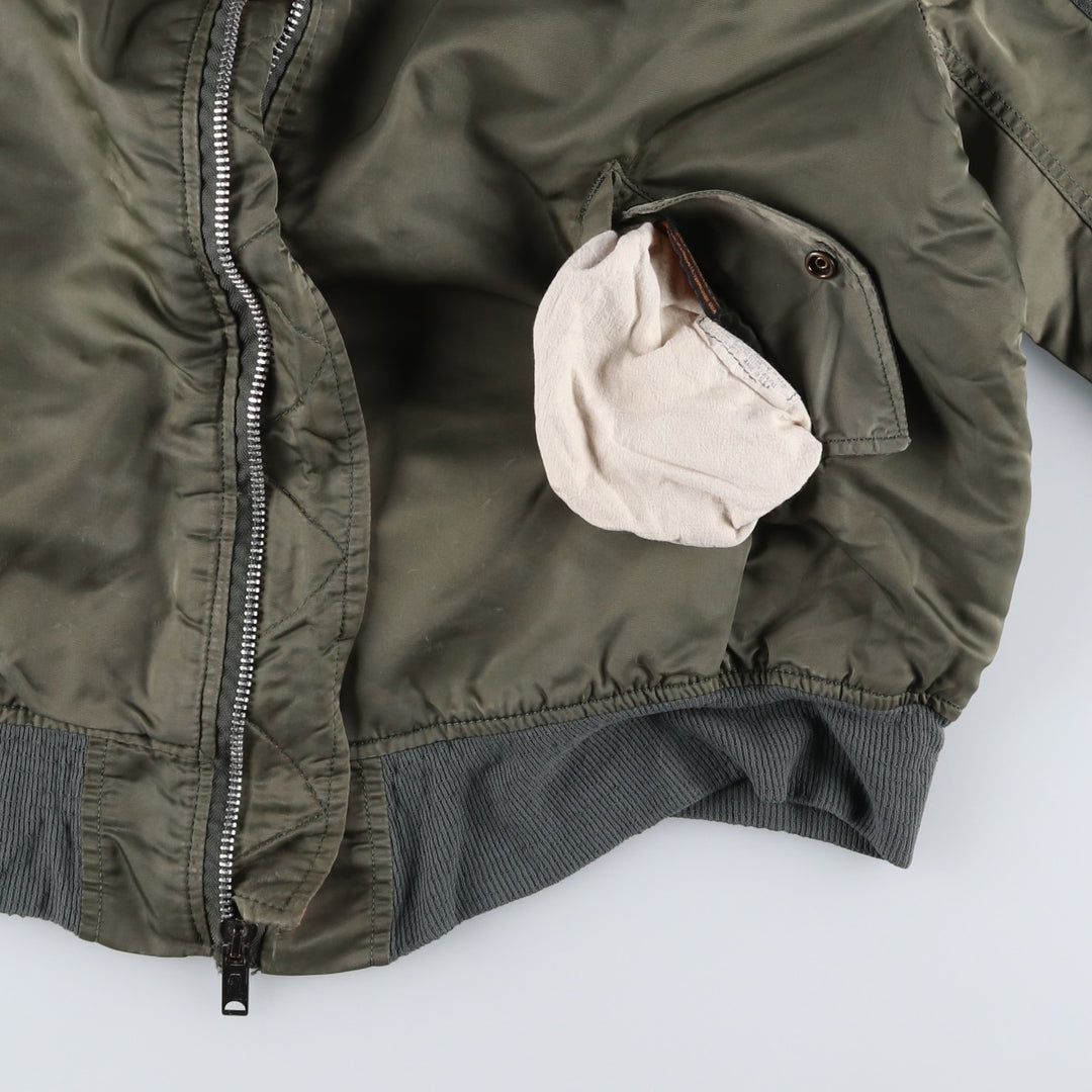 Civilian-made Alpha Industries MA-1 type padded military flight jacket, made in the USA, XX-LARGE (equivalent to men's XXL). Nylon Khaki type sage green Vintage Second Hand