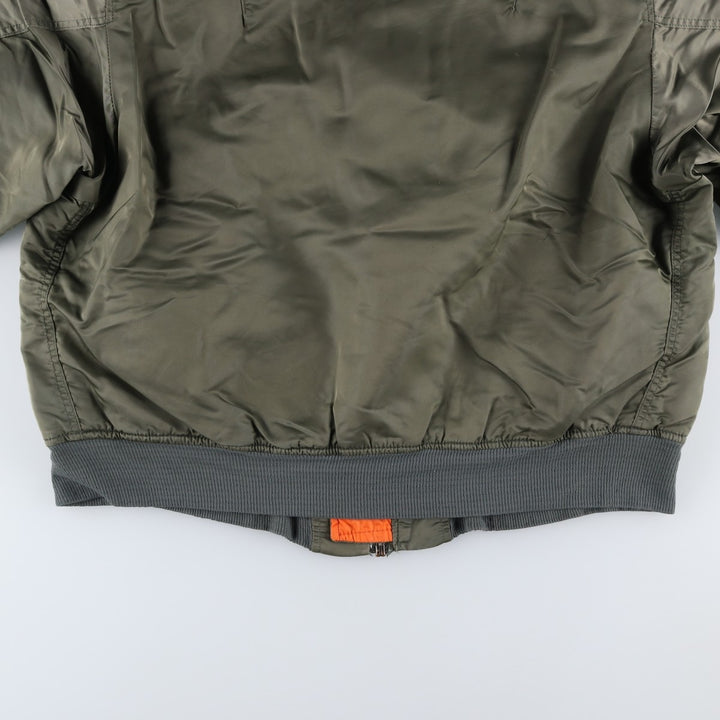 Civilian-made Alpha Industries MA-1 type padded military flight jacket, made in the USA, XX-LARGE (equivalent to men's XXL). Nylon Khaki type sage green Vintage Second Hand