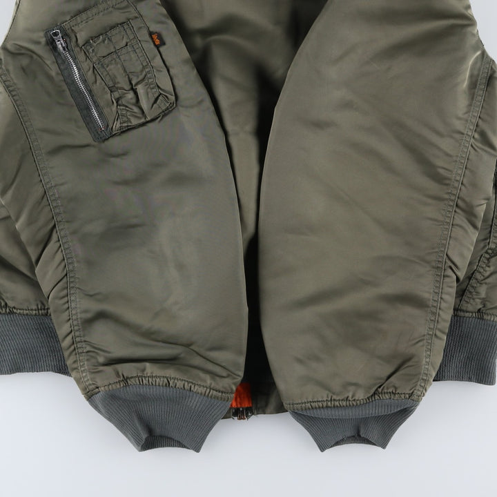Civilian-made Alpha Industries MA-1 type padded military flight jacket, made in the USA, XX-LARGE (equivalent to men's XXL). Nylon Khaki type sage green Vintage Second Hand