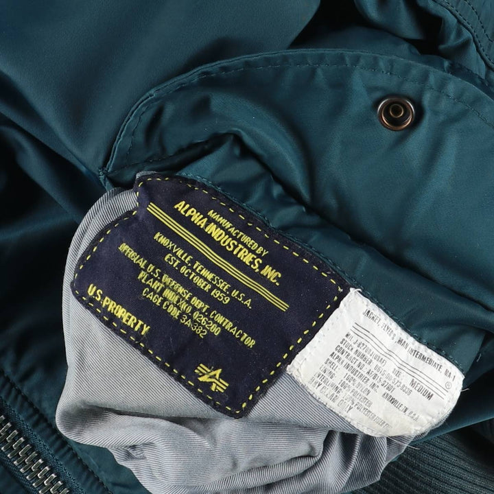 Civilian Alpha MA-1 style padded military flight jacket, men's size M Nylon green type Vintage Second Hand