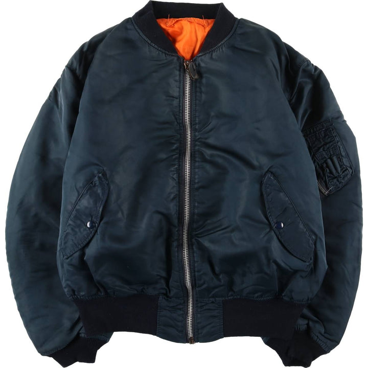 80s-90'S Civilian Alpha MA-1 Style Padded Military Flight Jacket, Made in USA, Men's Size XL Nylon navy blue type Vintage Second Hand