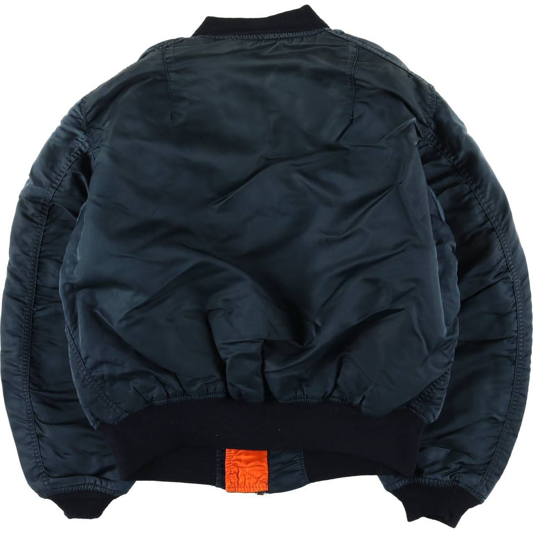 80s-90'S Civilian Alpha MA-1 Style Padded Military Flight Jacket, Made in USA, Men's Size XL Nylon navy blue type Vintage Second Hand