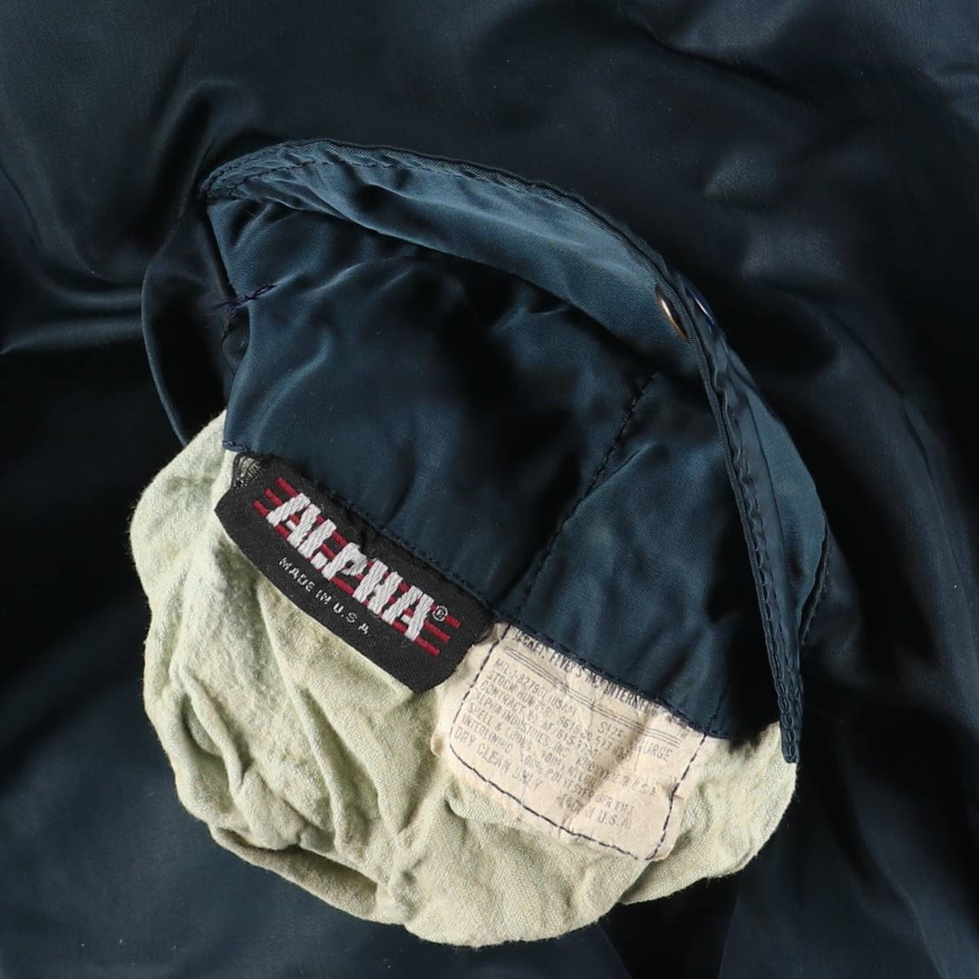 80s-90'S Civilian Alpha MA-1 Style Padded Military Flight Jacket, Made in USA, Men's Size XL Nylon navy blue type Vintage Second Hand