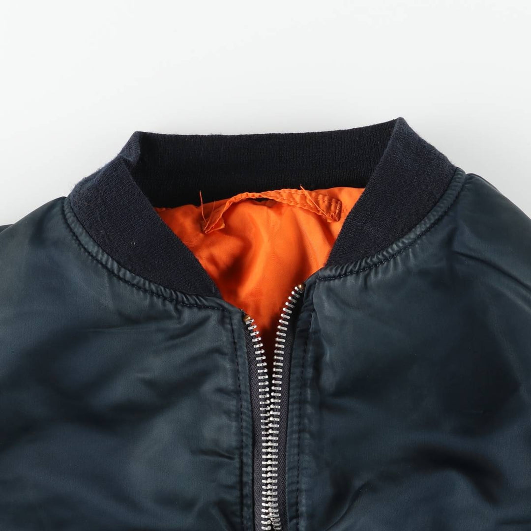 80s-90'S Civilian Alpha MA-1 Style Padded Military Flight Jacket, Made in USA, Men's Size XL Nylon navy blue type Vintage Second Hand