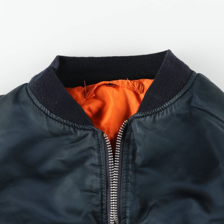 80s-90'S Civilian Alpha MA-1 Style Padded Military Flight Jacket, Made in USA, Men's Size XL Nylon navy blue type Vintage Second Hand