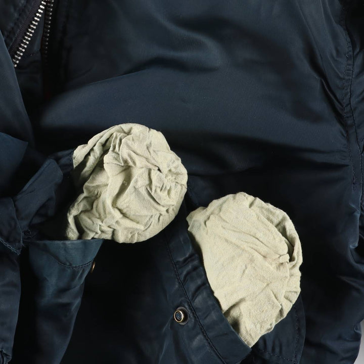 80s-90'S Civilian Alpha MA-1 Style Padded Military Flight Jacket, Made in USA, Men's Size XL Nylon navy blue type Vintage Second Hand