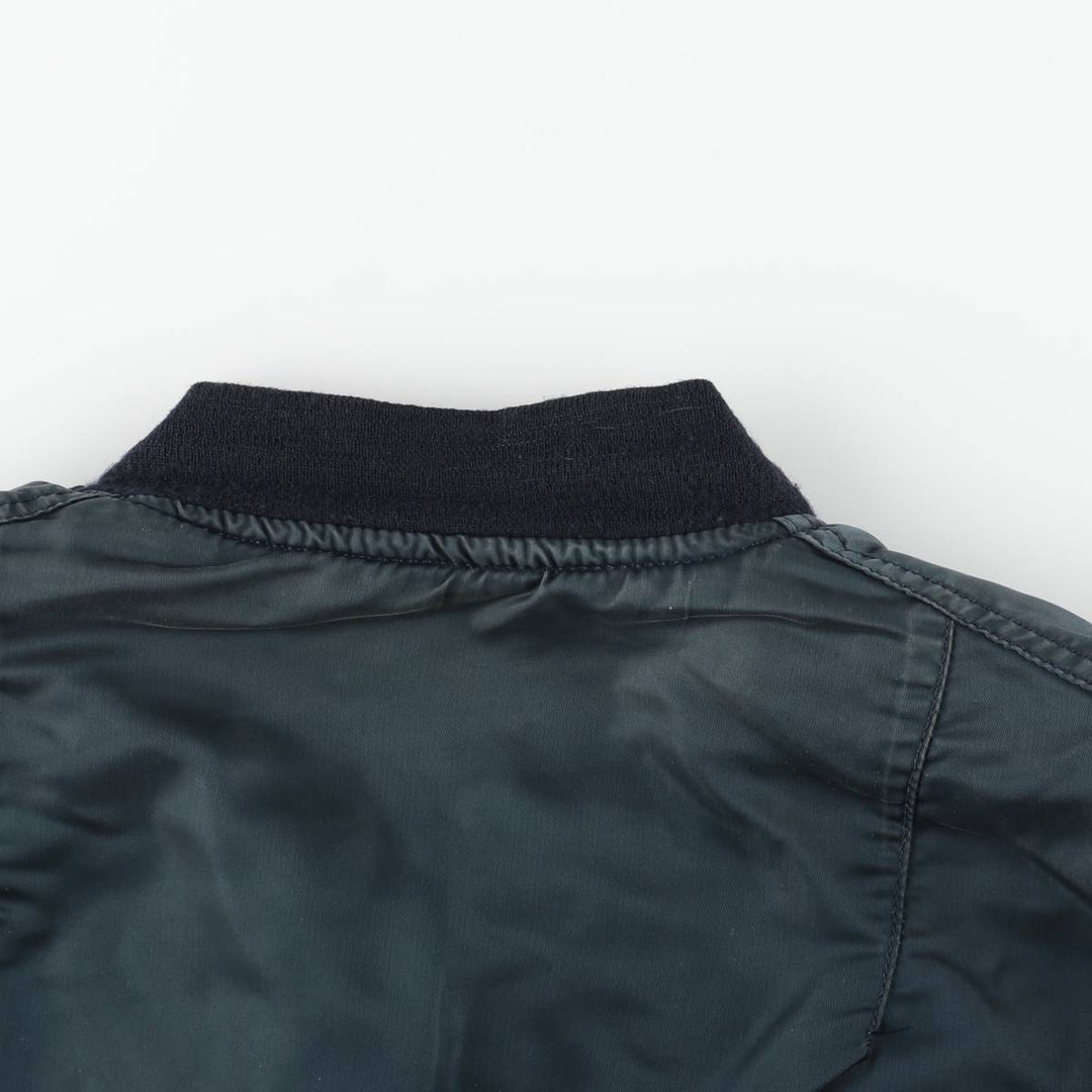 80s-90'S Civilian Alpha MA-1 Style Padded Military Flight Jacket, Made in USA, Men's Size XL Nylon navy blue type Vintage Second Hand