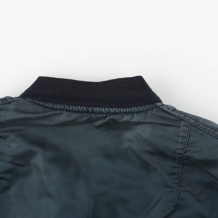 80s-90'S Civilian Alpha MA-1 Style Padded Military Flight Jacket, Made in USA, Men's Size XL Nylon navy blue type Vintage Second Hand