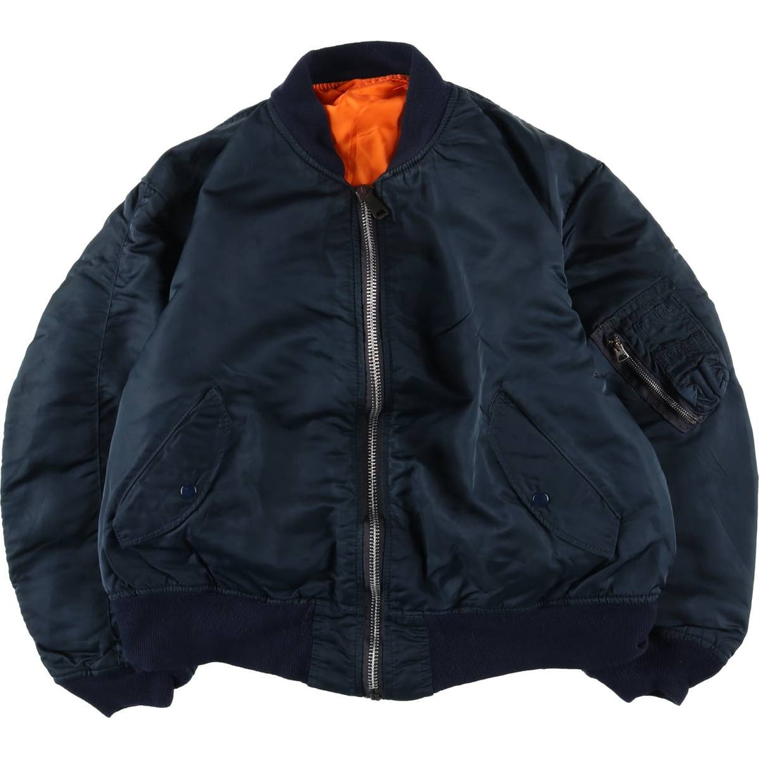 80s-90'S Civilian Alpha MA-1 Style Padded Military Flight Jacket, Made in USA, Men's Size XL Nylon navy blue type Vintage Second Hand