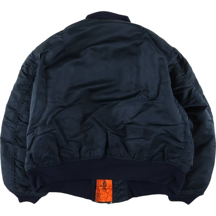 80s-90'S Civilian Alpha MA-1 Style Padded Military Flight Jacket, Made in USA, Men's Size XL Nylon navy blue type Vintage Second Hand