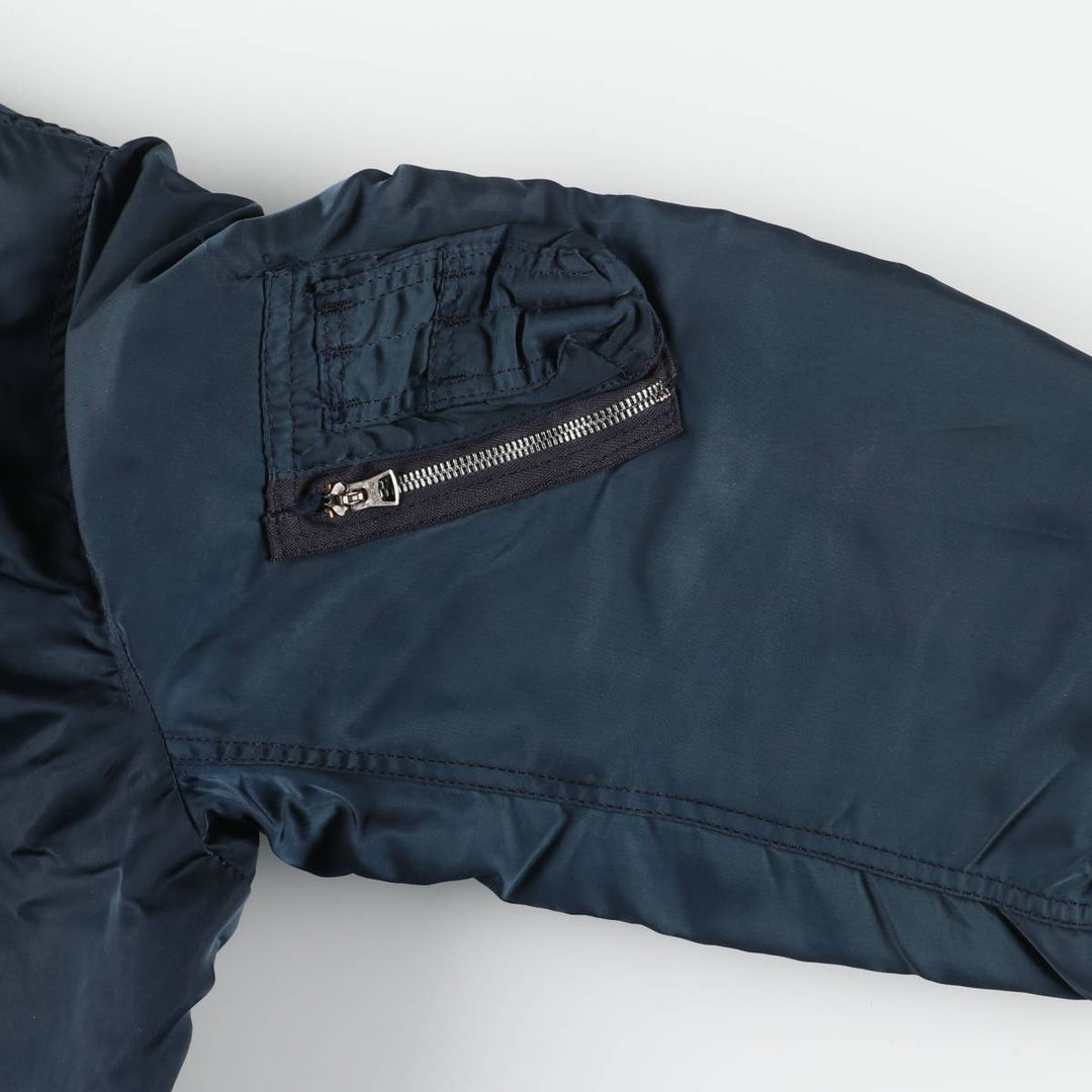 80s-90'S Civilian Alpha MA-1 Style Padded Military Flight Jacket, Made in USA, Men's Size XL Nylon navy blue type Vintage Second Hand