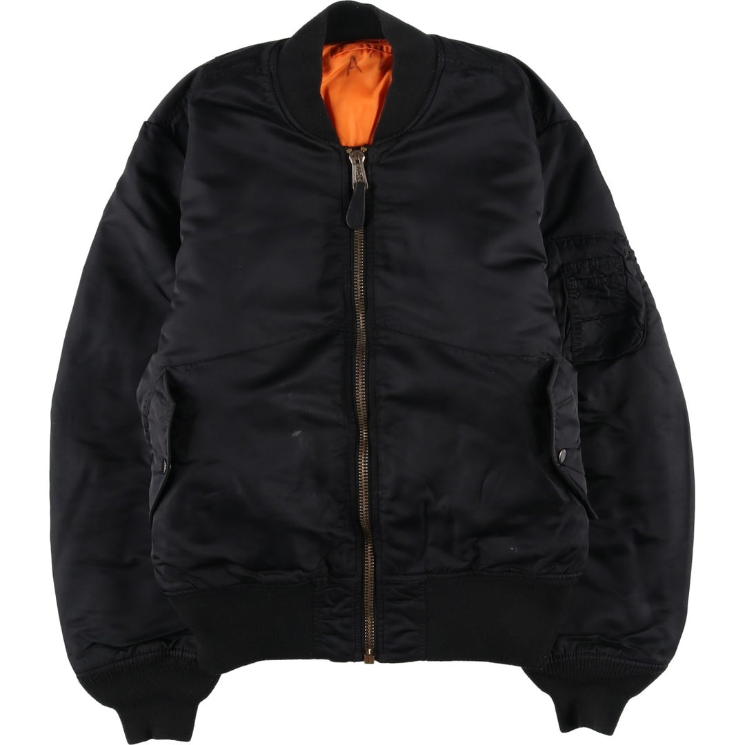 Civilian-made Alpha Industries MA-1 type padded military flight jacket, large size (equivalent to men's L). Nylon black type Vintage Second Hand