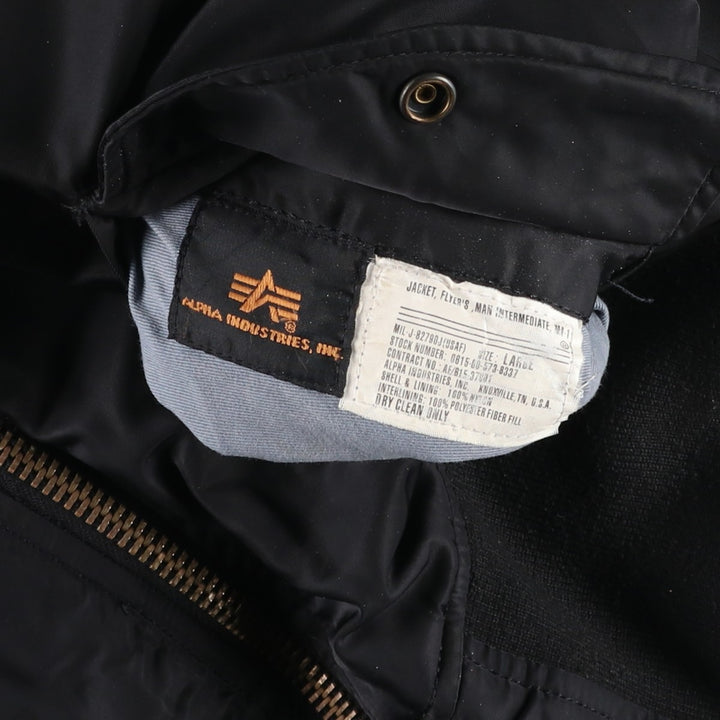 Civilian-made Alpha Industries MA-1 type padded military flight jacket, large size (equivalent to men's L). Nylon black type Vintage Second Hand