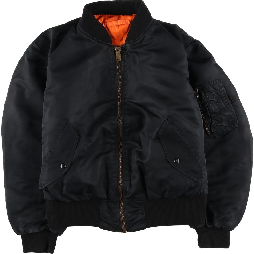 90'S civilian Alpha MA-1 style padded military flight jacket, made in the USA, men's size L, vintage Nylon black type Vintage Second Hand