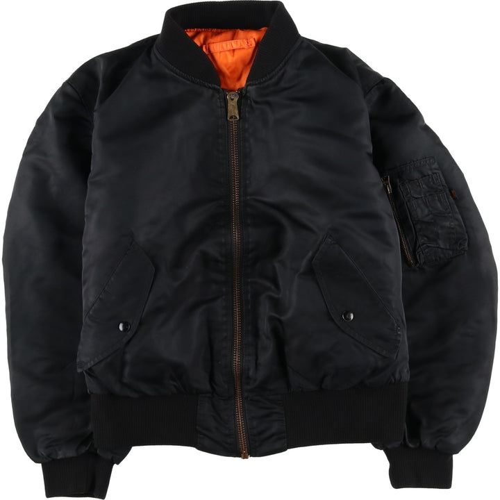 90'S civilian Alpha MA-1 style padded military flight jacket, made in the USA, men's size L, vintage Nylon black type Vintage Second Hand