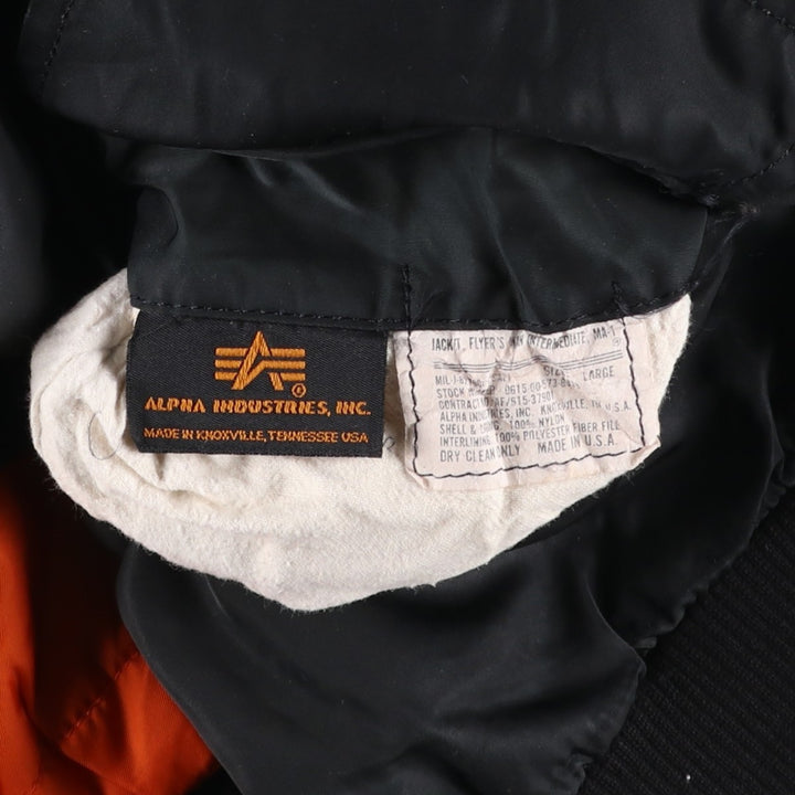 90'S civilian Alpha MA-1 style padded military flight jacket, made in the USA, men's size L, vintage Nylon black type Vintage Second Hand