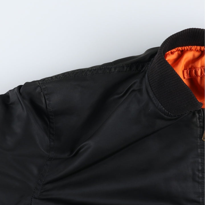 90'S civilian Alpha MA-1 style padded military flight jacket, made in the USA, men's size L, vintage Nylon black type Vintage Second Hand