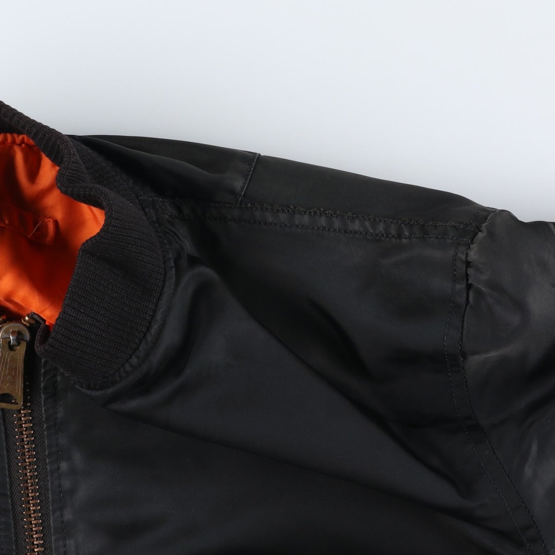 90'S civilian Alpha MA-1 style padded military flight jacket, made in the USA, men's size L, vintage Nylon black type Vintage Second Hand