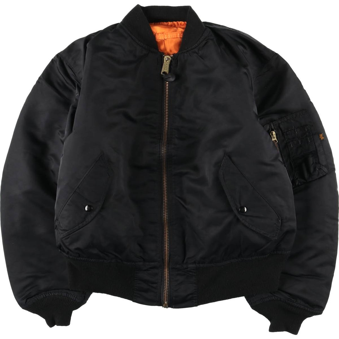90'S civilian Alpha MA-1 style padded military flight jacket, made in the USA, men's size L, vintage Nylon black type Vintage Second Hand