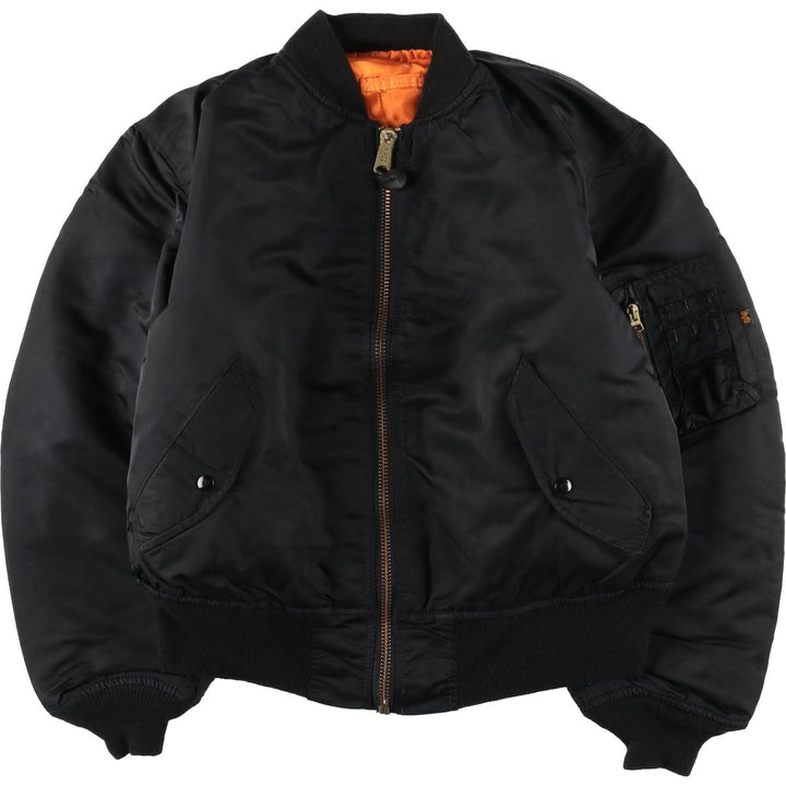 90'S civilian Alpha MA-1 style padded military flight jacket, made in the USA, men's size L, vintage Nylon black type Vintage Second Hand