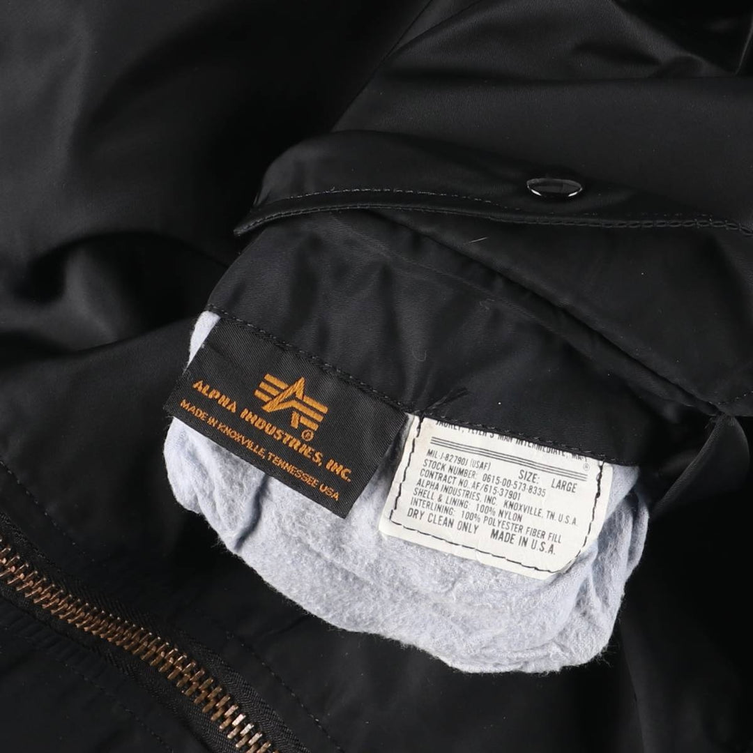 90'S civilian Alpha MA-1 style padded military flight jacket, made in the USA, men's size L, vintage Nylon black type Vintage Second Hand