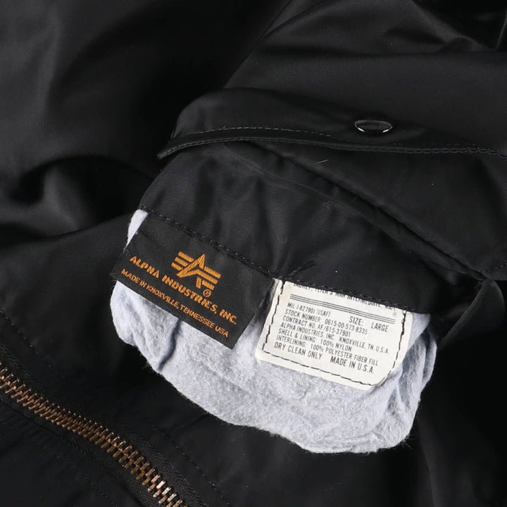 90'S civilian Alpha MA-1 style padded military flight jacket, made in the USA, men's size L, vintage Nylon black type Vintage Second Hand