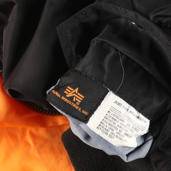 90'S civilian Alpha MA-1 style padded military flight jacket, men's size XL, vintage Nylon black type Vintage Second Hand