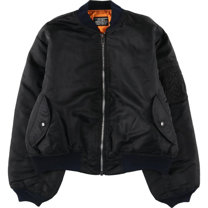 Schott MA-1 type padded military flight jacket, men's size L equivalent. Nylon black type Vintage Second Hand