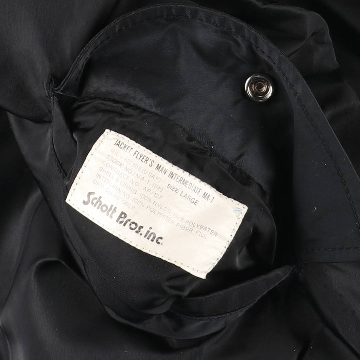 Schott MA-1 type padded military flight jacket, men's size L equivalent. Nylon black type Vintage Second Hand