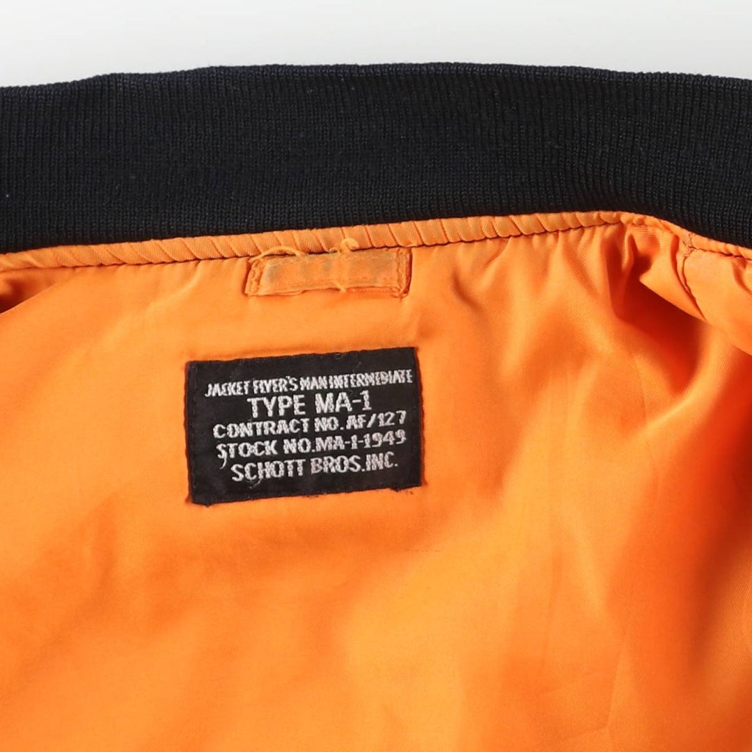 Schott MA-1 type padded military flight jacket, men's size L equivalent. Nylon black type Vintage Second Hand