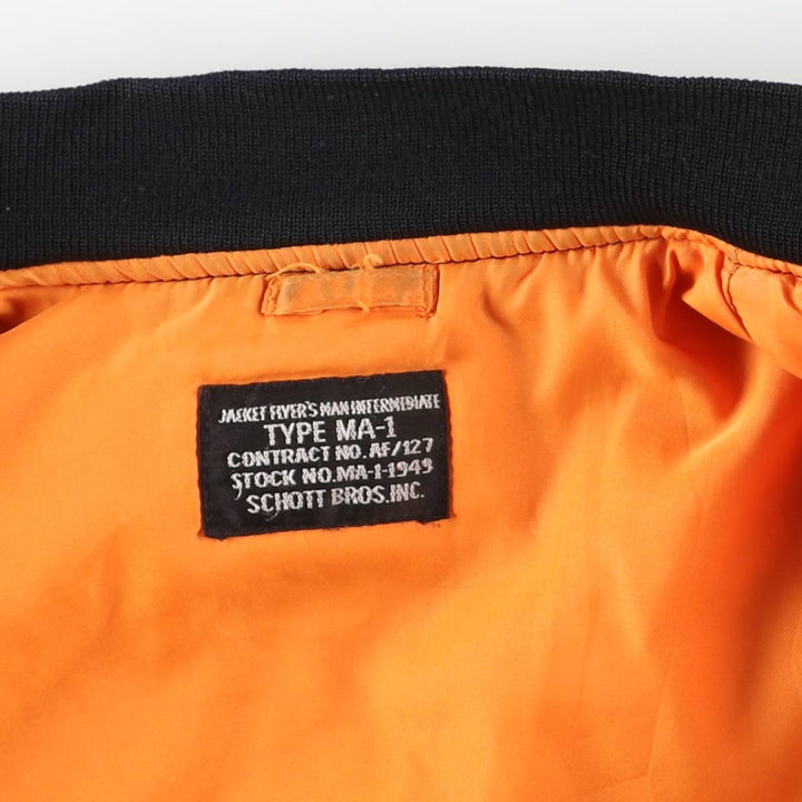 Schott MA-1 type padded military flight jacket, men's size L equivalent. Nylon black type Vintage Second Hand