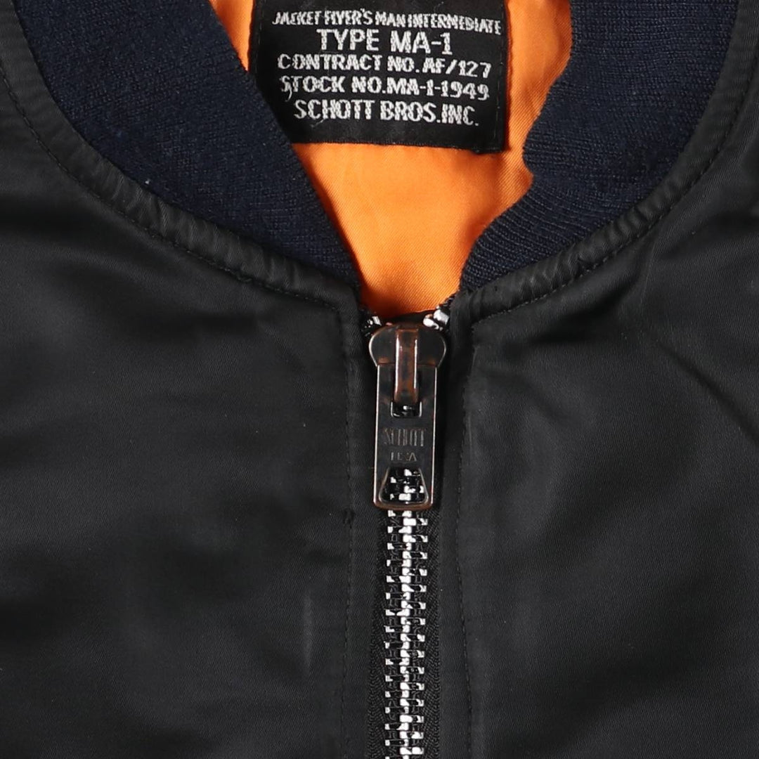 Schott MA-1 type padded military flight jacket, men's size L equivalent. Nylon black type Vintage Second Hand