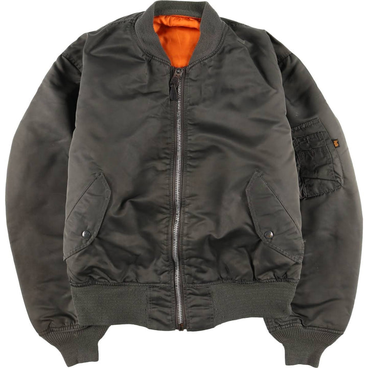 Civilian-made Alpha Industries MA-1 type padded military flight jacket, made in the USA, large size (equivalent to men's L). Nylon Khaki type sage green Vintage Second Hand