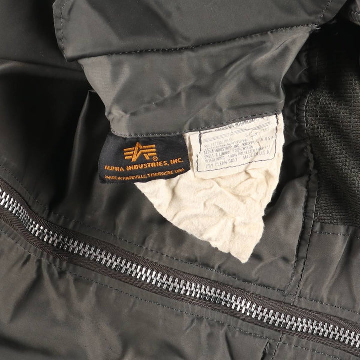 Civilian-made Alpha Industries MA-1 type padded military flight jacket, made in the USA, large size (equivalent to men's L). Nylon Khaki type sage green Vintage Second Hand