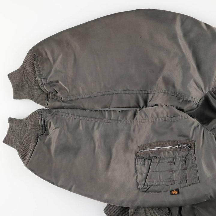 Civilian-made Alpha Industries MA-1 type padded military flight jacket, made in the USA, large size (equivalent to men's L). Nylon Khaki type sage green Vintage Second Hand