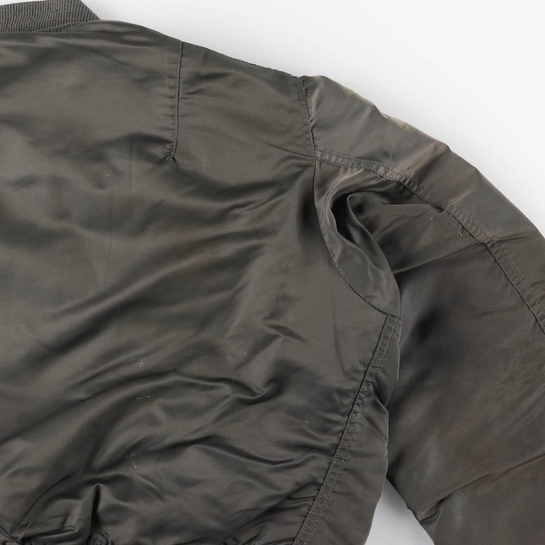 Civilian-made Alpha Industries MA-1 type padded military flight jacket, made in the USA, large size (equivalent to men's L). Nylon Khaki type sage green Vintage Second Hand