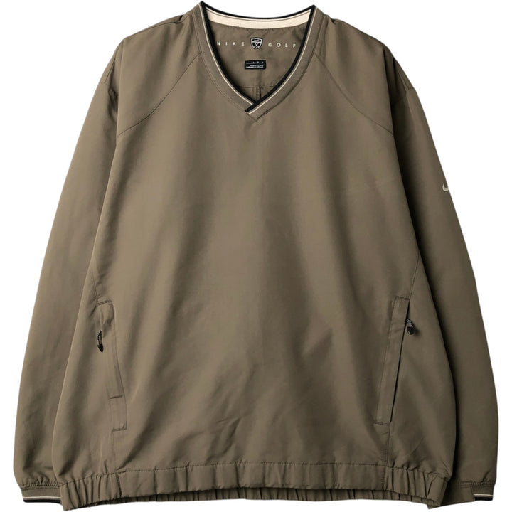 Nike Golf V-neck warm-up pullover, men's size L polyester Khaki type brown Vintage Second Hand