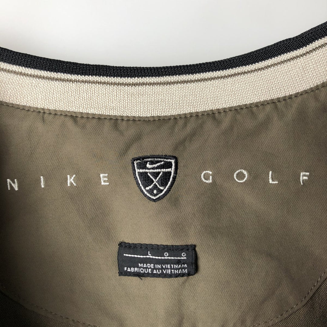 Nike Golf V-neck warm-up pullover, men's size L polyester Khaki type brown Vintage Second Hand