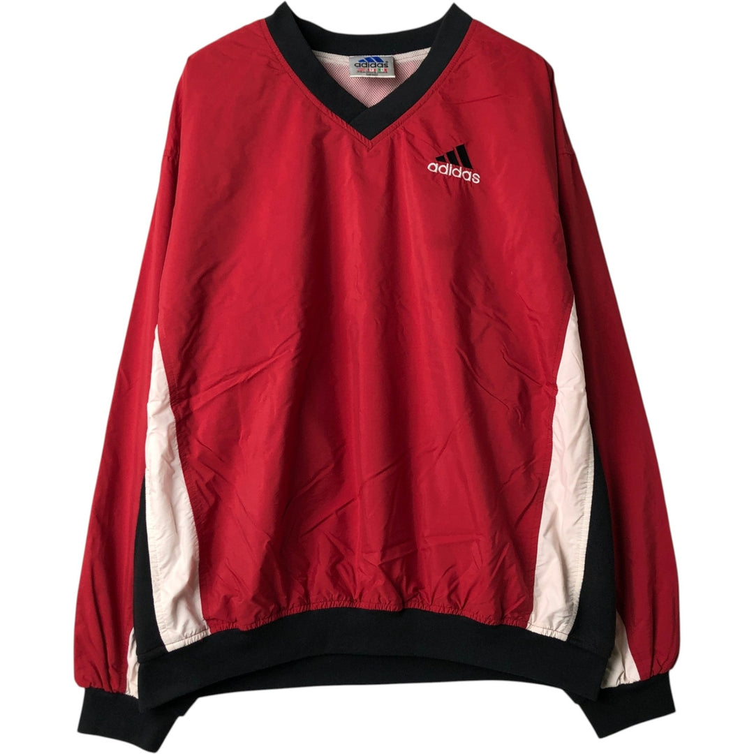 90s-era Adidas V-neck warm-up pullover, men's size L equivalent. unclear red type Vintage Second Hand