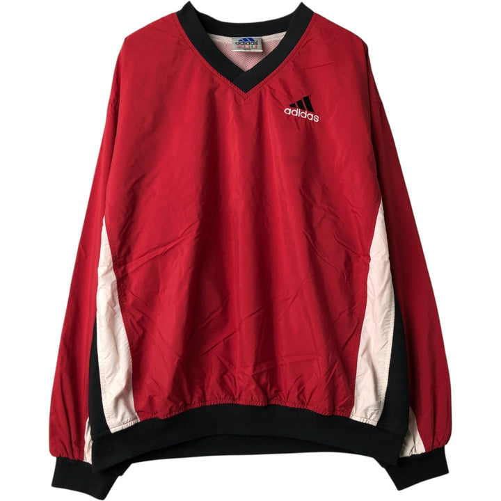 90s-era Adidas V-neck warm-up pullover, men's size L equivalent. unclear red type Vintage Second Hand
