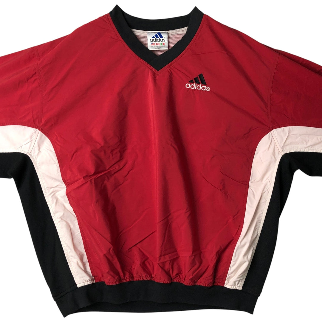 90s-era Adidas V-neck warm-up pullover, men's size L equivalent. unclear red type Vintage Second Hand