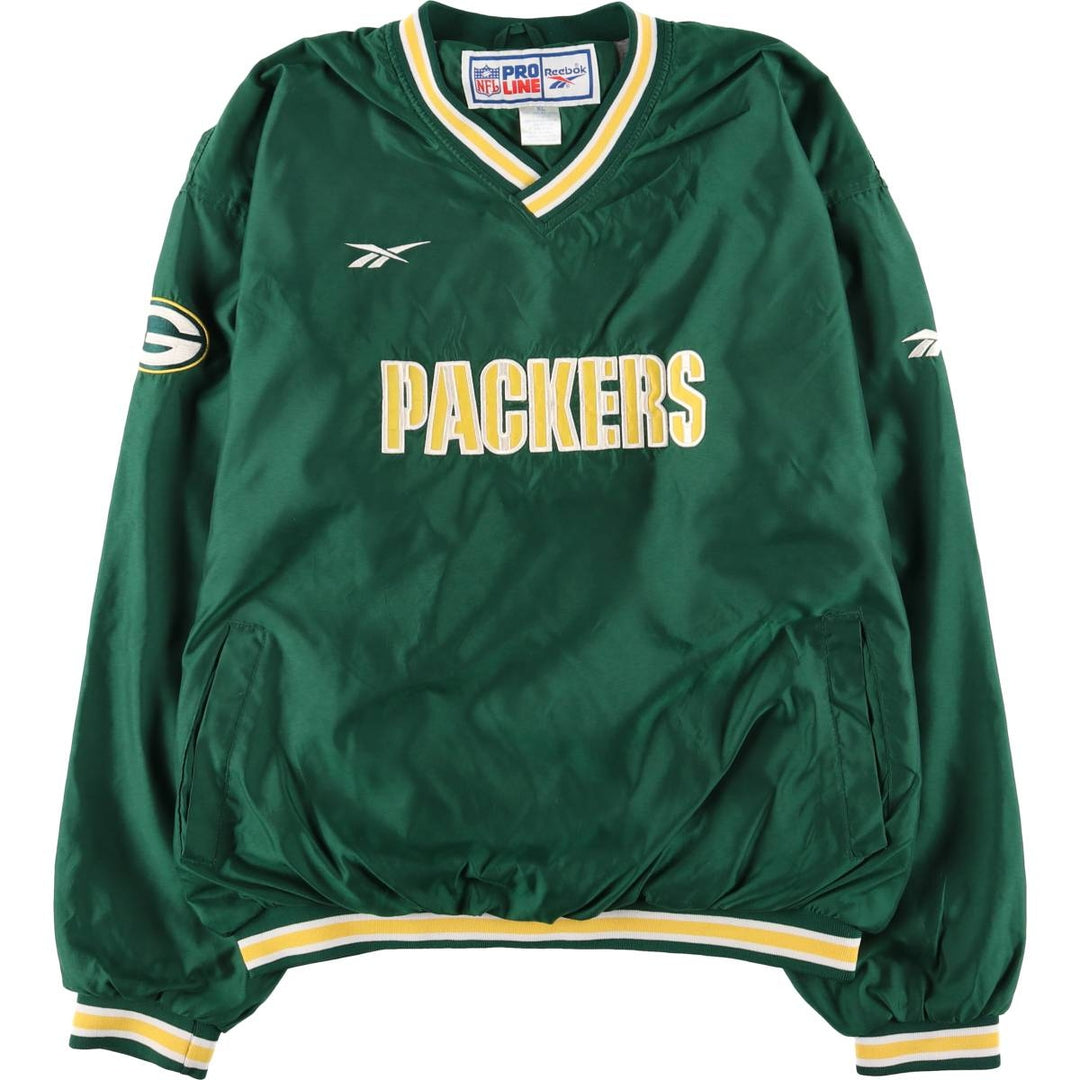 90'S Reebok NFL Green Bay Packers V-neck Warm-up Pullover (Men's XL equivalent) polyester green type Vintage Second Hand