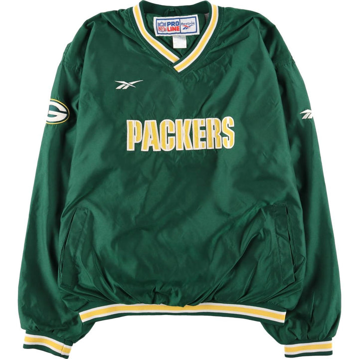 90'S Reebok NFL Green Bay Packers V-neck Warm-up Pullover (Men's XL equivalent) polyester green type Vintage Second Hand