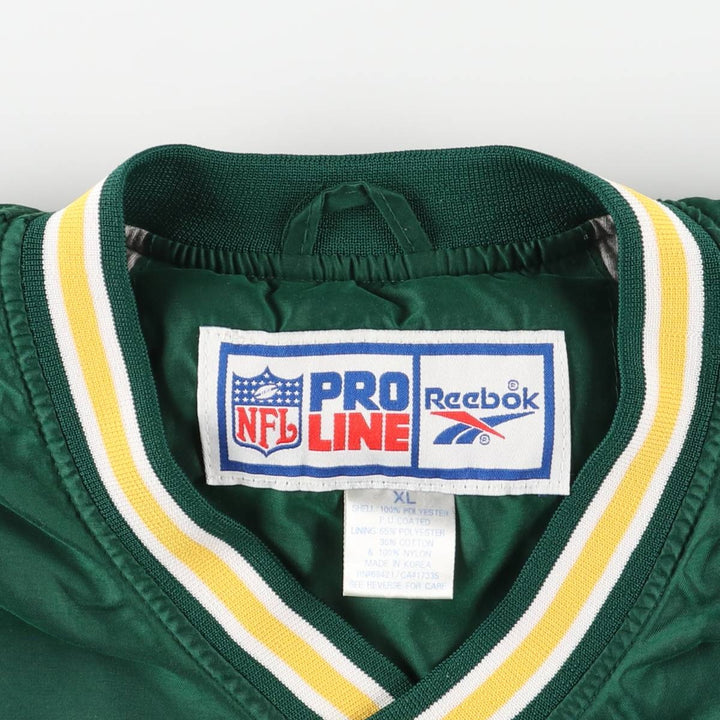 90'S Reebok NFL Green Bay Packers V-neck Warm-up Pullover (Men's XL equivalent) polyester green type Vintage Second Hand